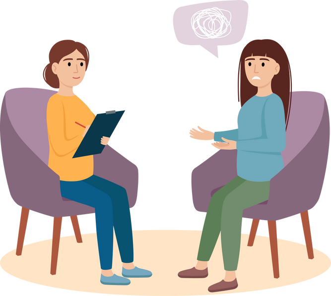 Psychology . Woman sitting and talking to psychologist. Psychotherapy concept